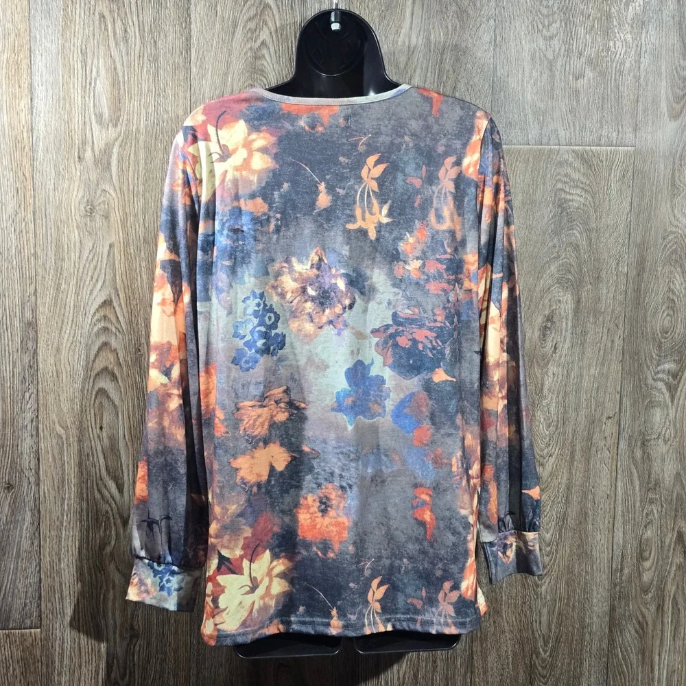 MISSLOOK Fall Floral Print Long Sleeve Top‎ Womens Multicolor Casual Blouse Sz M